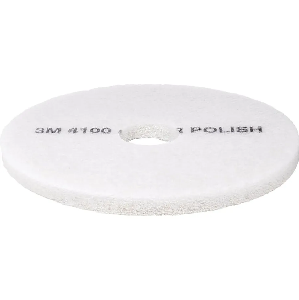 3M™ 4100 Super Polishing Floor Pads, 18" Diameter, White, Pack Of 5 Pads