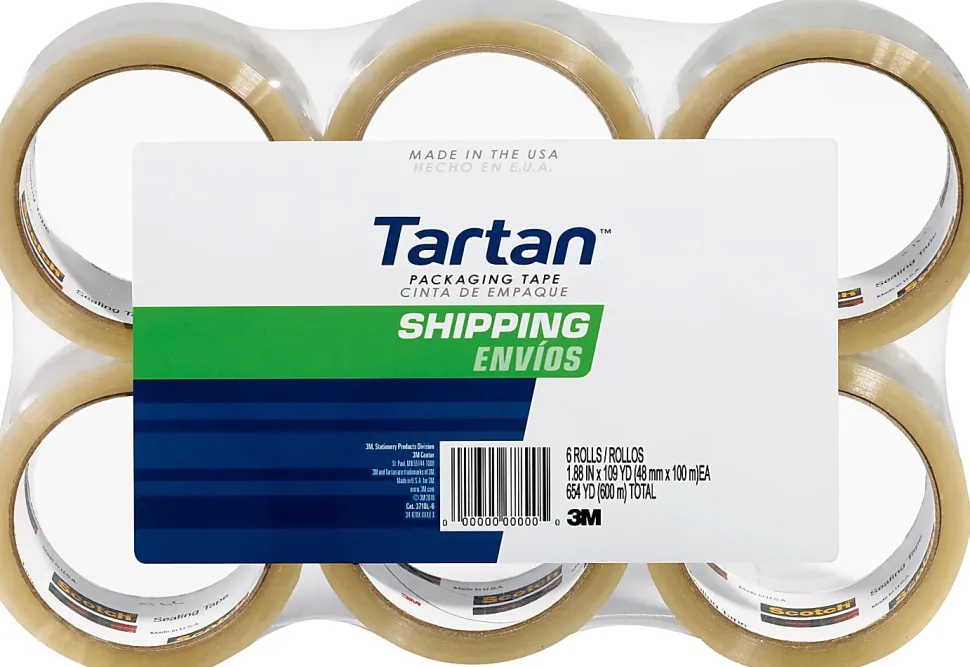 3M™ Tartan™ 3710 General Purpose Packaging Tape, 1-7/8" x 54.6 Yd., Clear, Pack Of 6 Rolls