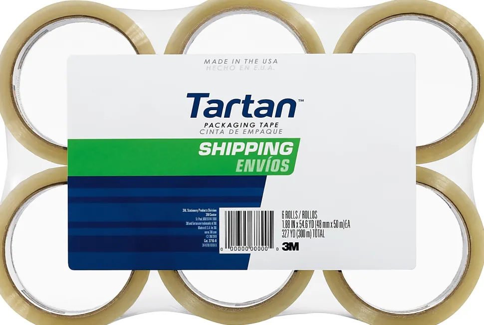 3M™ Tartan™ 3710 General Purpose Packaging Tape, 1-7/8" x 54.6 Yd., Clear, Pack Of 6 Rolls