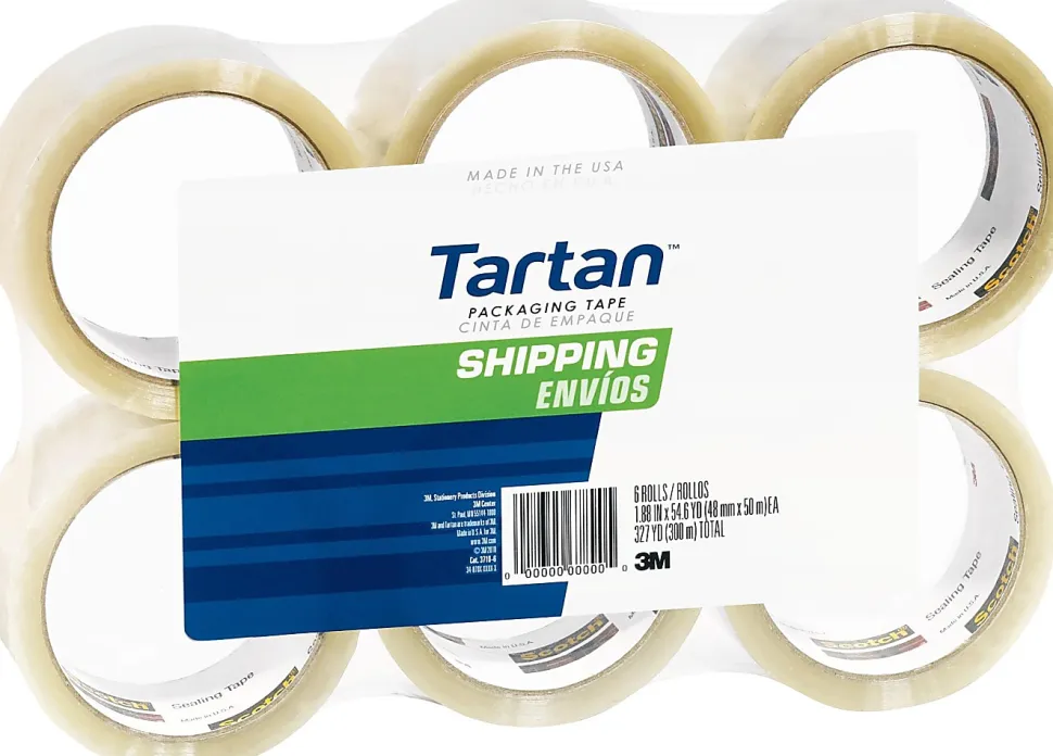 3M™ Tartan™ 3710 General Purpose Packaging Tape, 1-7/8" x 54.6 Yd., Clear, Pack Of 6 Rolls