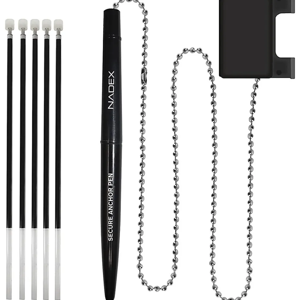 Nadex Coins Ball and Chain Security Pen Set (12 Pens, Black) - Rubber - Black