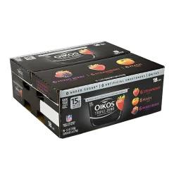 National Brand Dannon Oikos Triple Zero Blended Greek Nonfat Yogurt Variety Pack, 5.3 Oz, Pack Of 18 Tubs