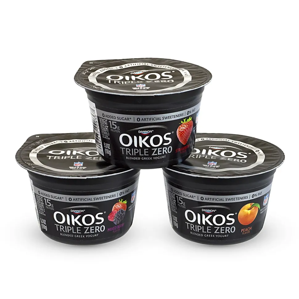 National Brand Dannon Oikos Triple Zero Blended Greek Nonfat Yogurt Variety Pack, 5.3 Oz, Pack Of 18 Tubs
