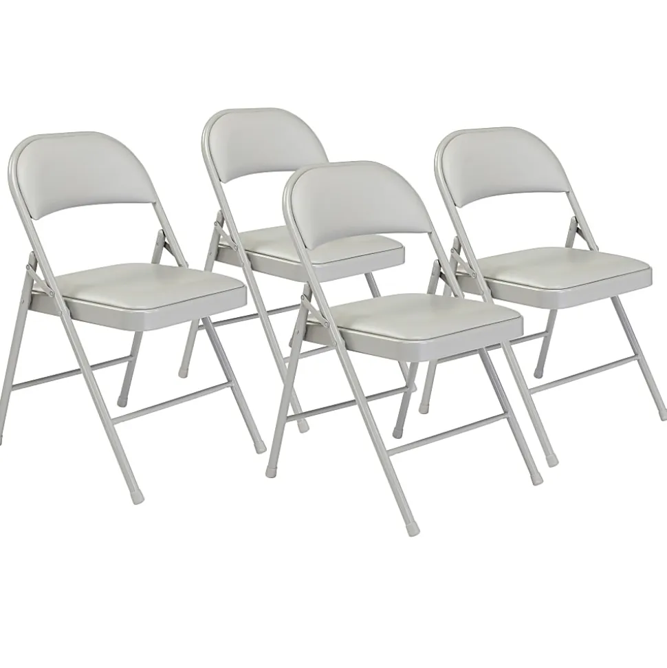 National Public Seating Commercialine 950 Series Vinyl Upholstered Folding Chairs, Gray, Set Of 4 Chairs