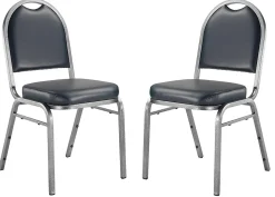 National Public Seating Dome-Back Stacking Banquet Chairs, Vinyl, Midnight Blue/Silvervein, Set Of 2