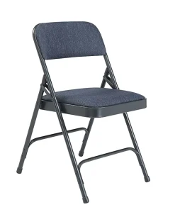 National Public Seating 2200 2-Hinge Folding Chairs, Blue/Char-Blue, Set Of 4 Chairs