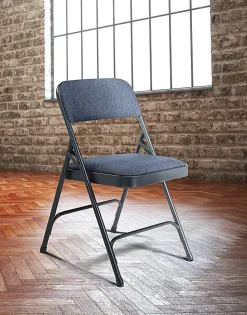 National Public Seating 2200 2-Hinge Folding Chairs, Blue/Char-Blue, Set Of 4 Chairs