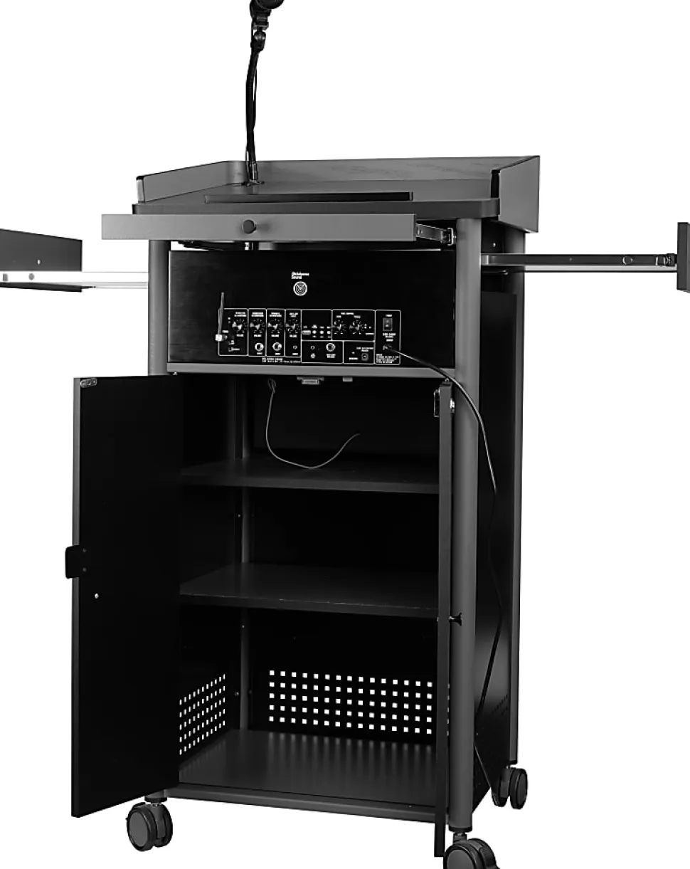 National Public Seating Oklahoma Sound Greystone Lectern With Sound, 45-1/2”H x 23-1/2”W x 19-1/4”D, Charcoal