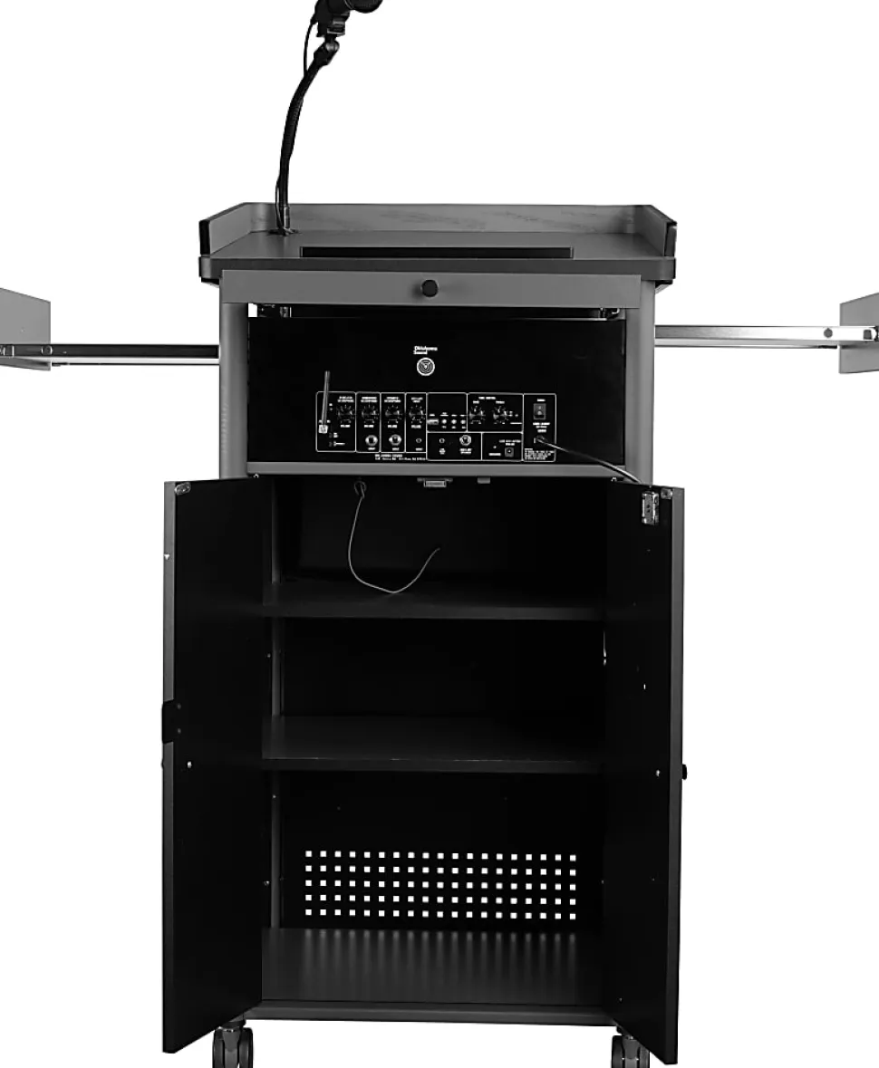 National Public Seating Oklahoma Sound Greystone Lectern With Sound, 45-1/2”H x 23-1/2”W x 19-1/4”D, Charcoal