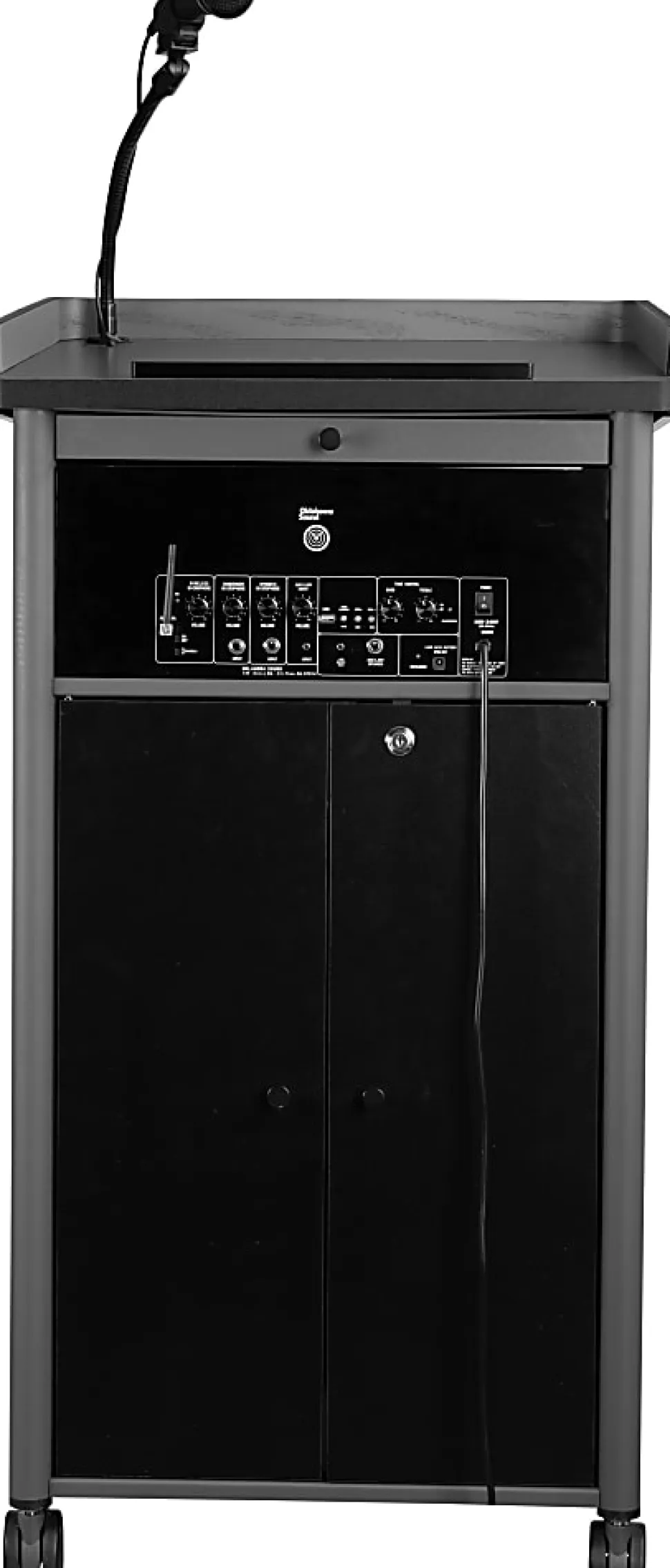 National Public Seating Oklahoma Sound Greystone Lectern With Sound, 45-1/2”H x 23-1/2”W x 19-1/4”D, Charcoal