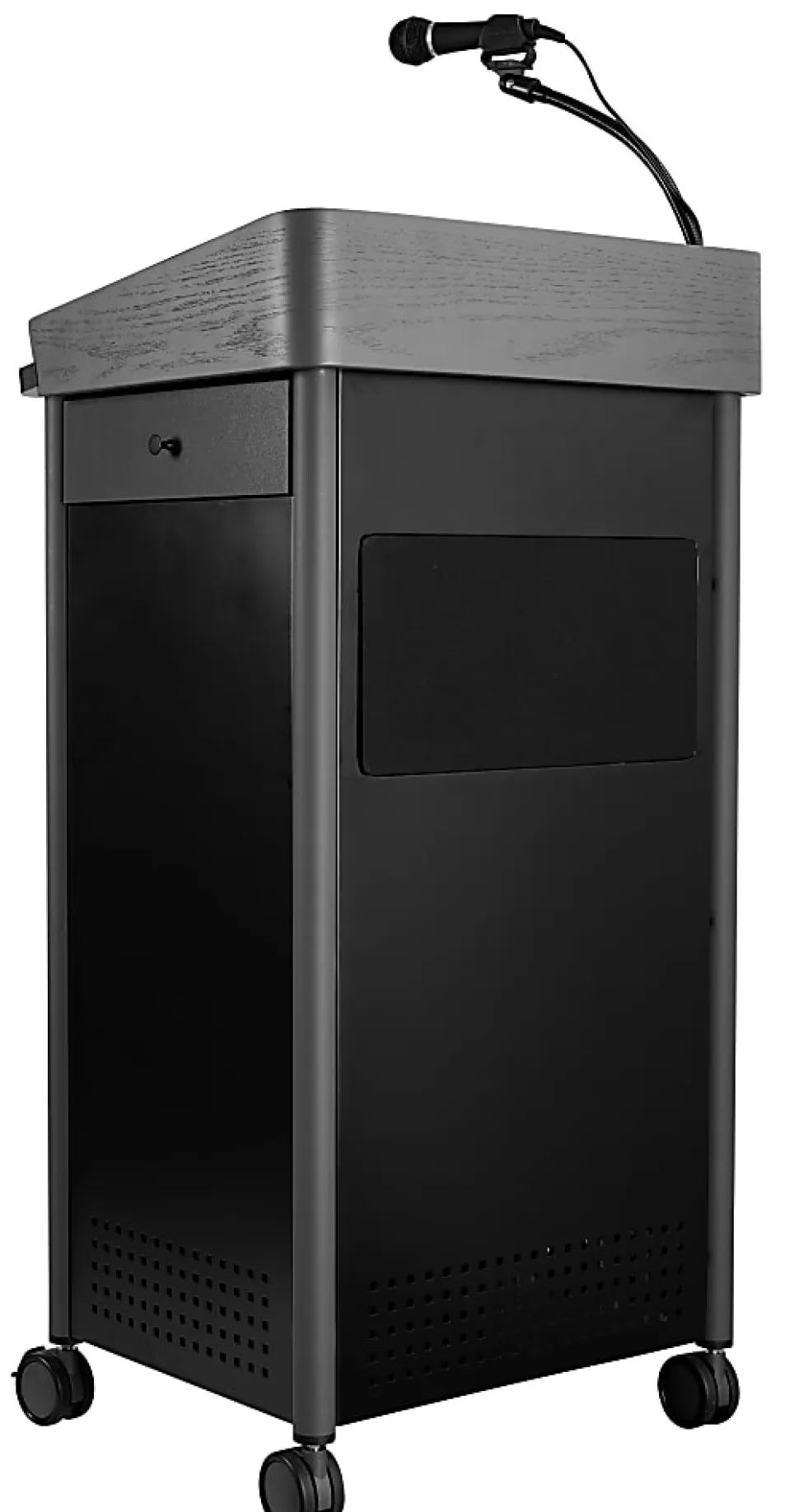 National Public Seating Oklahoma Sound Greystone Lectern With Sound, 45-1/2”H x 23-1/2”W x 19-1/4”D, Charcoal