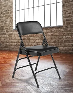 National Public Seating 1300 Series Premium Vinyl Upholstered Triple Brace Folding Chairs, Black, Set Of 4 Chairs