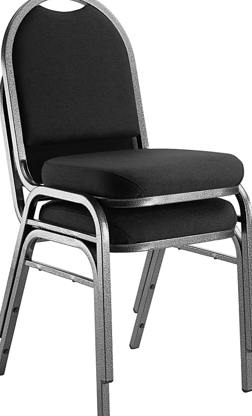 National Public Seating 9200 Series: Dome-Back Premium Fabric Upholstered Banquet Stack Chair, Ebony Black Seat/Silvervein Frame, Set Of 2