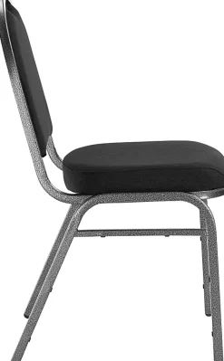 National Public Seating 9200 Series: Dome-Back Premium Fabric Upholstered Banquet Stack Chair, Ebony Black Seat/Silvervein Frame, Set Of 2