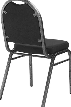 National Public Seating 9200 Series: Dome-Back Premium Fabric Upholstered Banquet Stack Chair, Ebony Black Seat/Silvervein Frame, Set Of 2