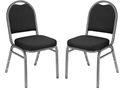National Public Seating 9200 Series: Dome-Back Premium Fabric Upholstered Banquet Stack Chair, Ebony Black Seat/Silvervein Frame, Set Of 2