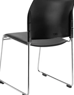 National Public Seating 8700 Series Cafetorium Plush Vinyl Stack Chairs, Black, Pack Of 4 Chairs