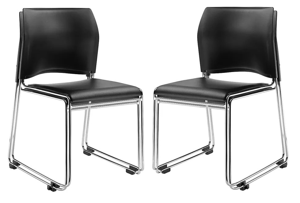 National Public Seating 8700 Series Cafetorium Plush Vinyl Stack Chairs, Black, Pack Of 4 Chairs