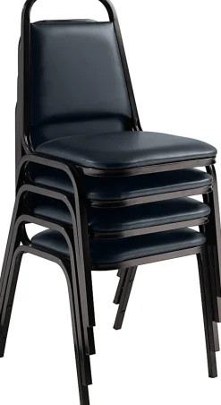 National Public Seating 9100 Series Vinyl Upholstered Banquet Stack Chairs, Midnight Blue/Black, Pack Of 4 Chairs