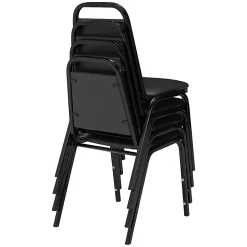 National Public Seating Square Back Padded Vinyl Seat, Banquet Stack Chair, 15 3/4" Seat Width, Black Seat/Black Frame, Set of 4
