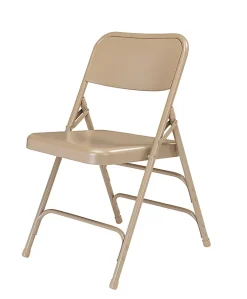National Public Seating Steel Triple Brace Folding Chairs, Beige, Pack Of 4