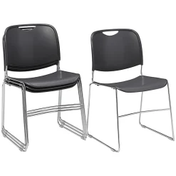 National Public Seating 8500 Ultra-Compact Plastic Stack Chairs, Gunmetal/Chrome, Set Of 4 Chairs
