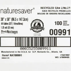 Nature Saver 1.25 mil Can Liners, 60 Gallons, 38" x 58", 75% Recycled, Black, Box Of 100