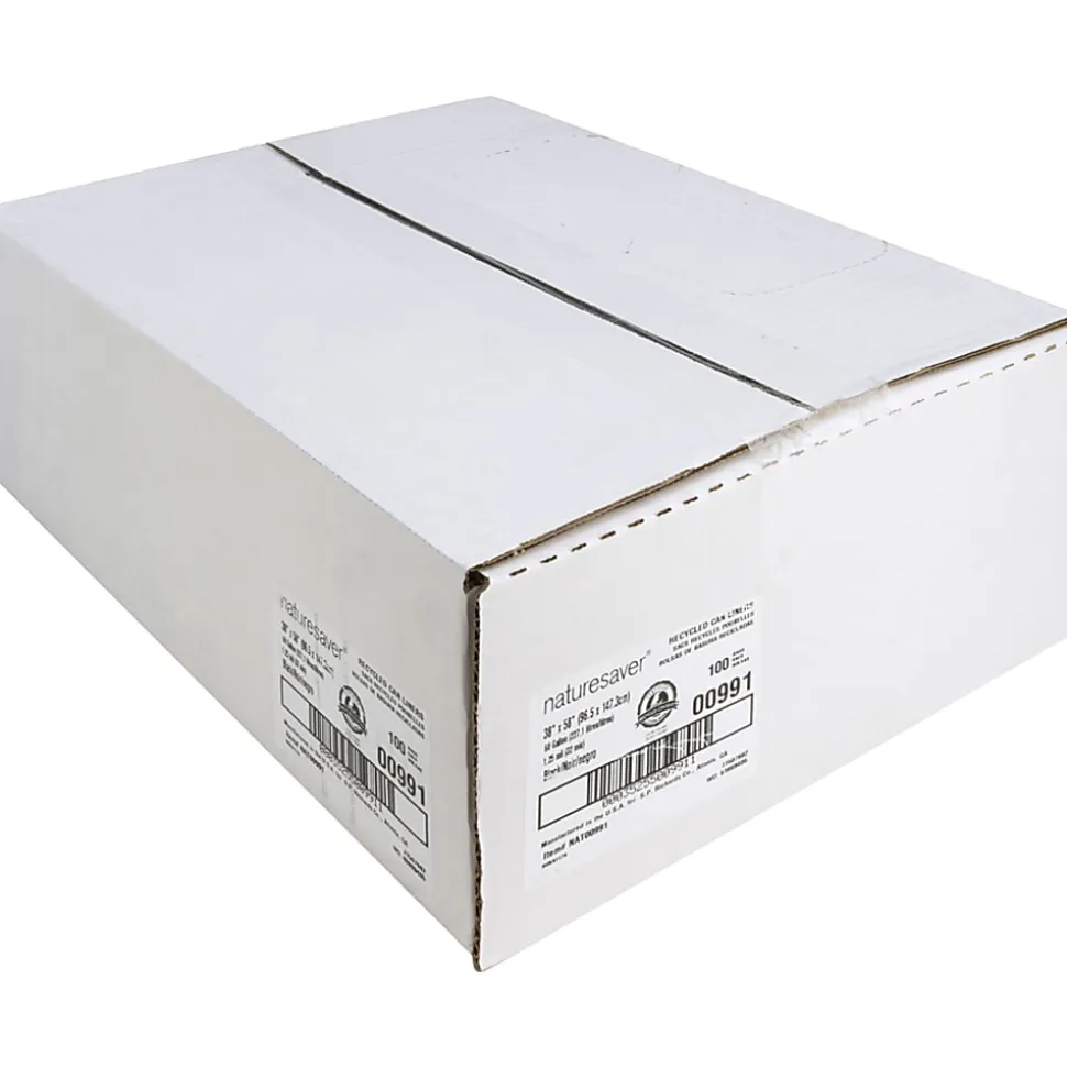 Nature Saver 1.25 mil Can Liners, 60 Gallons, 38" x 58", 75% Recycled, Black, Box Of 100