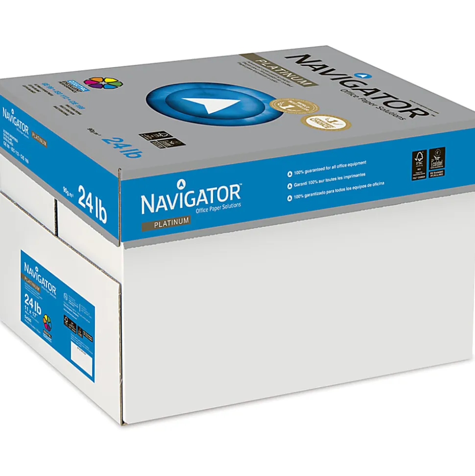 Navigator Platinum Digital Copier And Printer Paper, 5 Reams, Ledger Size, 2500 Sheets Total, 24 lb, Bright White, 500 Sheets Per Ream - NPL1724