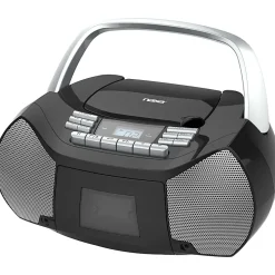 Naxa Portable CD/Cassette Boombox - 1 x Disc - 2.40 W - Silver, Black - CD-DA - Auxiliary Input