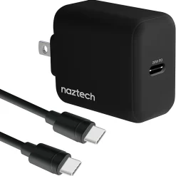 Naztech 20-Watt Power Delivery USB-C Wall Charger And USB-C To USB-C Cable, 4', Black