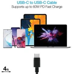 Naztech 20-Watt Power Delivery USB-C Wall Charger And USB-C To USB-C Cable, 4', Black