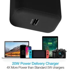 Naztech 20-Watt Power Delivery USB-C Wall Charger And USB-C To USB-C Cable, 4', Black
