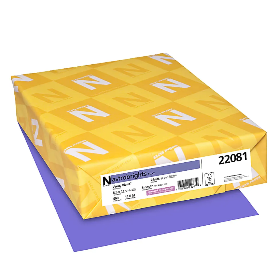 Neenah® Astrobrights® Bright Color Copy Paper, Venus Violet, Letter (8.5" x 11"), 500 Sheets Per Ream, 24 Lb, 98 Brightness