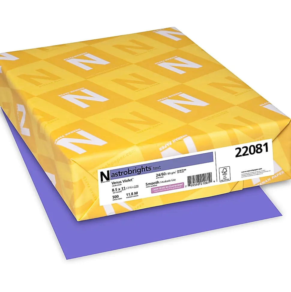 Neenah® Astrobrights® Bright Color Copy Paper, Venus Violet, Letter (8.5" x 11"), 500 Sheets Per Ream, 24 Lb, 98 Brightness