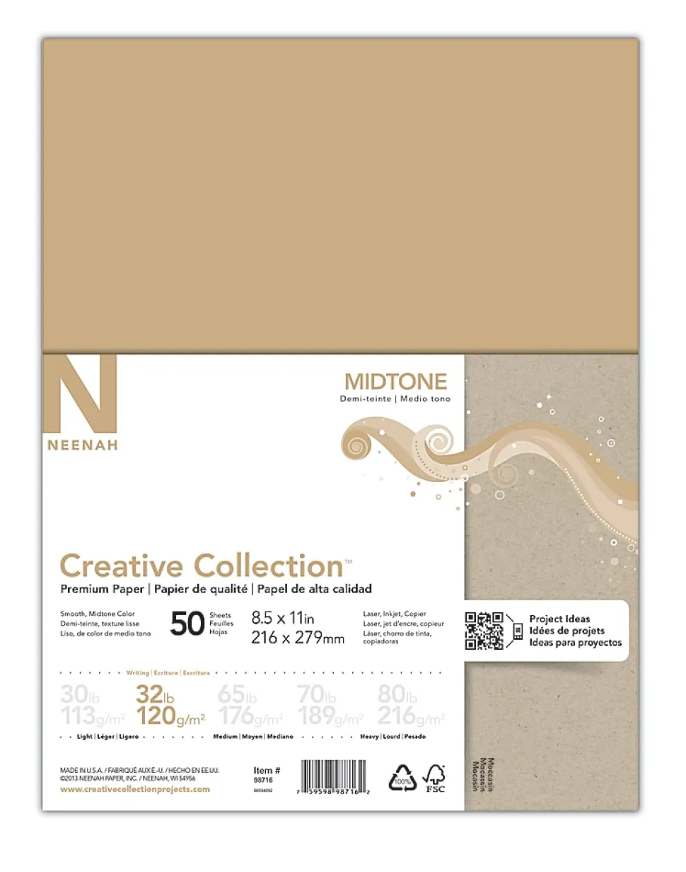 Neenah® Creative Collection™ Midtone Specialty Inkjet Paper, Moccasin, Letter Size (8 1/2" x 11"), Pack Of 50 Sheets, FSC® Certified