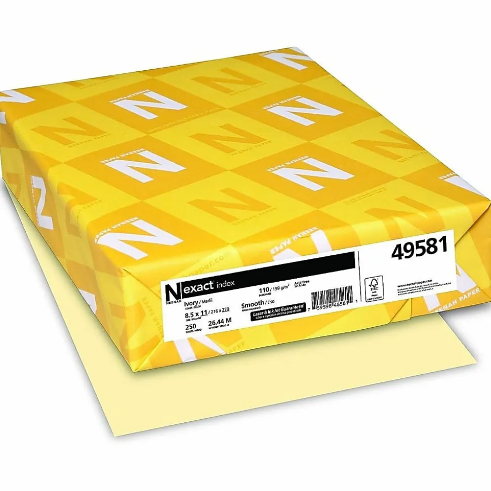 Neenah Exact® Index Card Stock, 8 1/2" x 11", 110 Lb., Ivory, Pack Of 250 Sheets