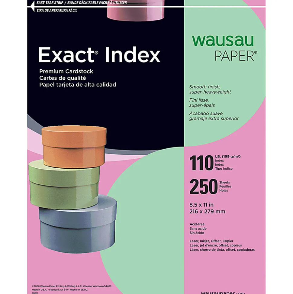Neenah Exact® Index Card Stock, 8 1/2" x 11", 110 Lb., Green, Pack Of 250 Sheets