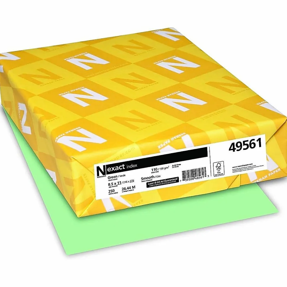 Neenah Exact® Index Card Stock, 8 1/2" x 11", 110 Lb., Green, Pack Of 250 Sheets