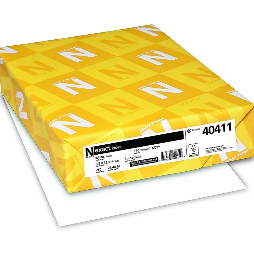 Neenah Exact Index Premium Card Stock, 8.5" x 11", 110 Lb, FSC® Certified, White, Pack Of 250 Sheets
