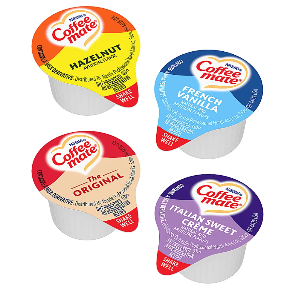 Nestlé® Coffee-mate® Liquid Creamer, Original/French Vanilla/Hazelnut/Peppermint Mocha Flavor Variety Pack, 0.37 Oz Single Serve x 200