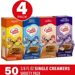 Nestlé® Coffee-mate® Liquid Creamer, Original/French Vanilla/Hazelnut/Peppermint Mocha Flavor Variety Pack, 0.37 Oz Single Serve x 200