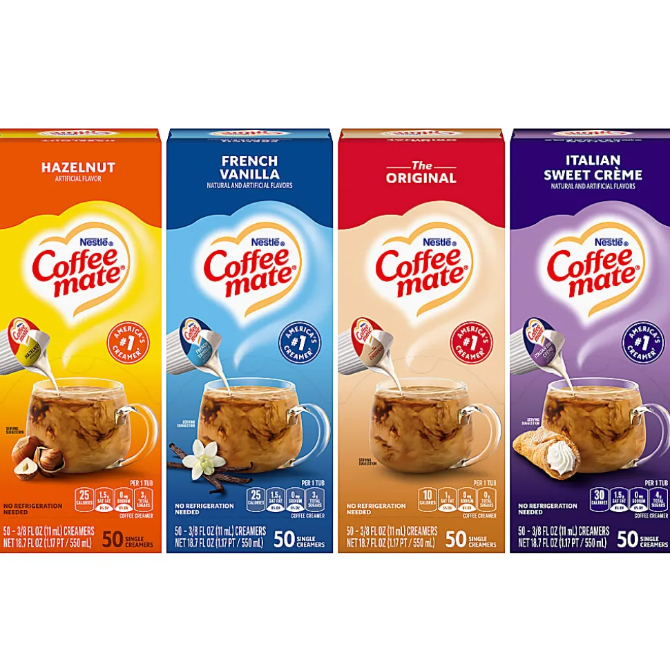 Nestlé® Coffee-mate® Liquid Creamer, Original/French Vanilla/Hazelnut/Peppermint Mocha Flavor Variety Pack, 0.37 Oz Single Serve x 200