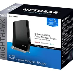 Netgear Nighthawk CAX80 Wi-Fi 6 IEEE 802.11ax Ethernet, Cable Wireless Router - Dual Band - 2.40 GHz ISM Band - CAX80100NAS