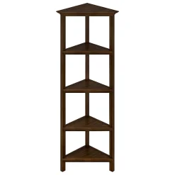 New Ridge Home Goods 60"H 5-Shelf Corner Bookcase, Walnut