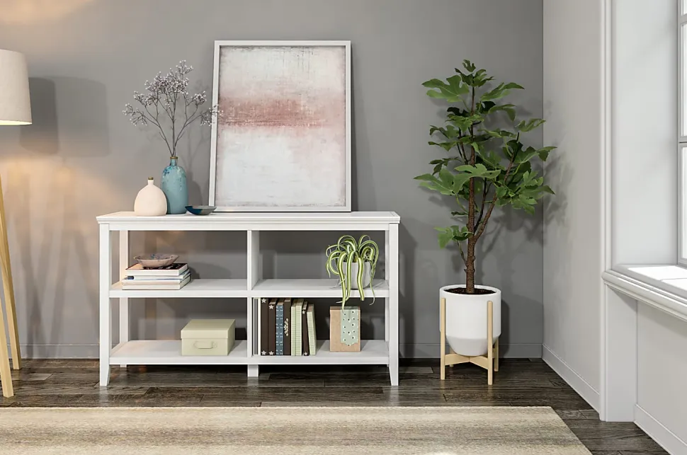 New Ridge Home Goods 30-1/4"H 3-Tier Low Wooden Bookcase, White