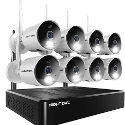 Night Owl 8-Channel 1080p Wi-Fi NVR With 1TB Hard Drive And 8 Wi-Fi IP 1080p Spotlight Cameras, Black/White