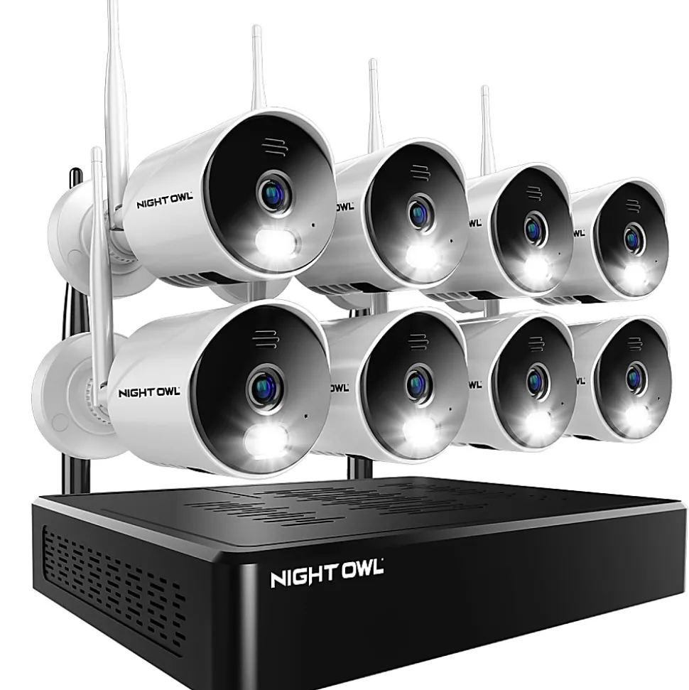 Night Owl 8-Channel 1080p Wi-Fi NVR With 1TB Hard Drive And 8 Wi-Fi IP 1080p Spotlight Cameras, Black/White