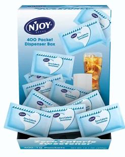 N'JOY® Aspartame Packets With Dispenser, Blue, Box Of 400