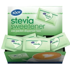 N'JOY® Green Stevia Packets With Dispenser, Green, Box Of 200